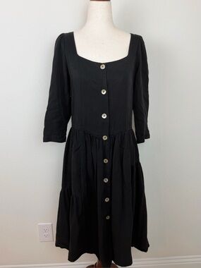 R.G. Kane Black Button Down Half Sleeve Dress Size 6